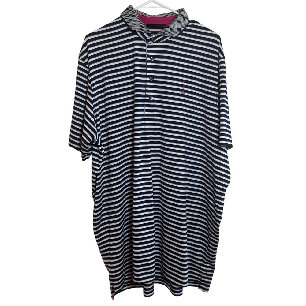 GREYSON Men's XXL Striped Performance Golf Polo Shirt Pink Logo Embroidered
